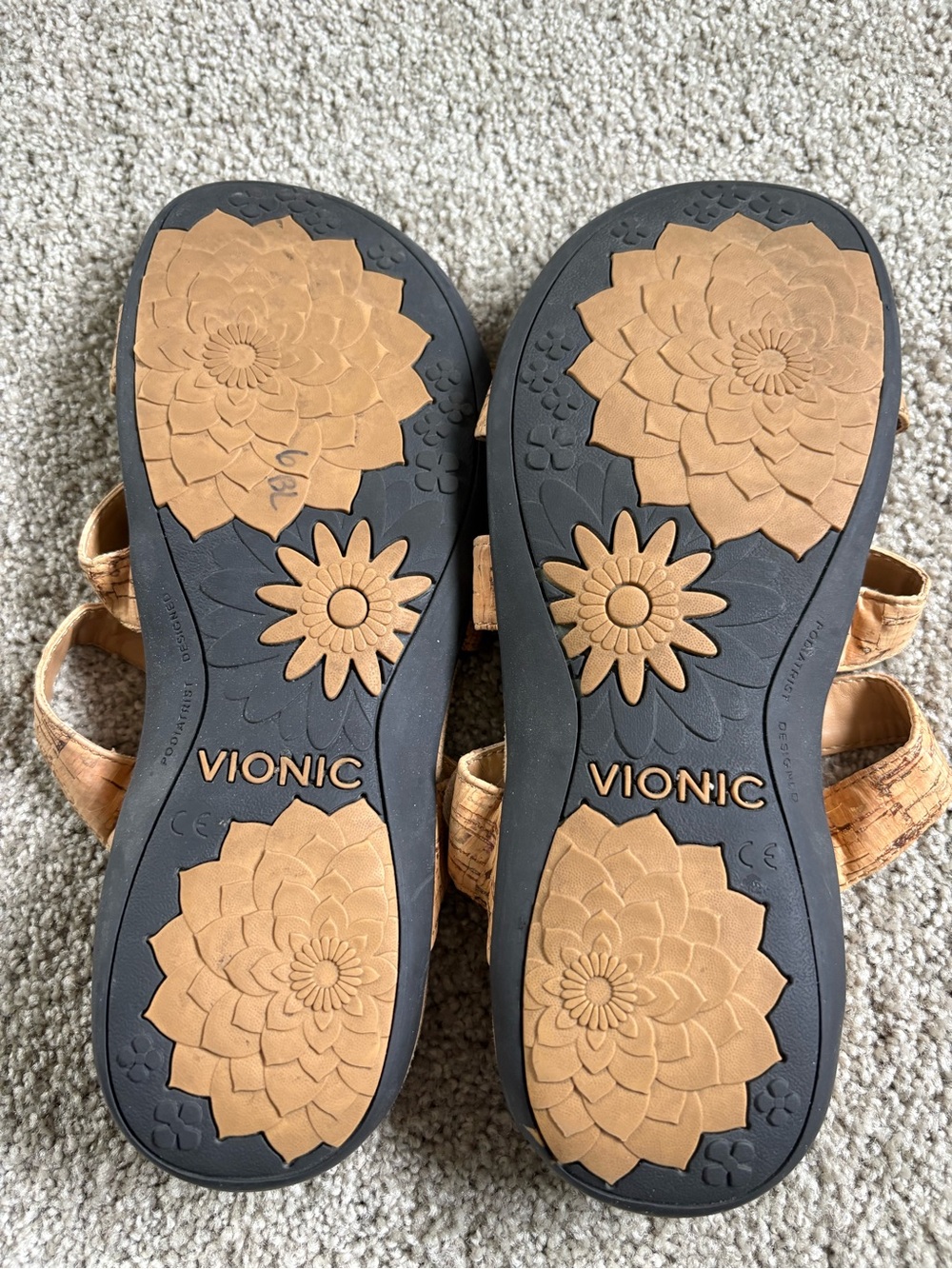 Vionic Cork-Style Tan Slide Sandals - Picture 2 of 3